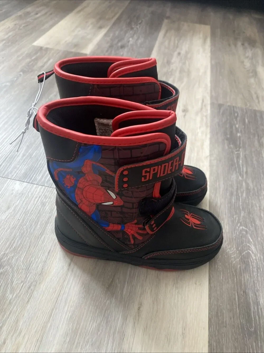 Marvel Boys Spider-Man Light-Up Hook & Loop Winter Boots Red/Black Size 7